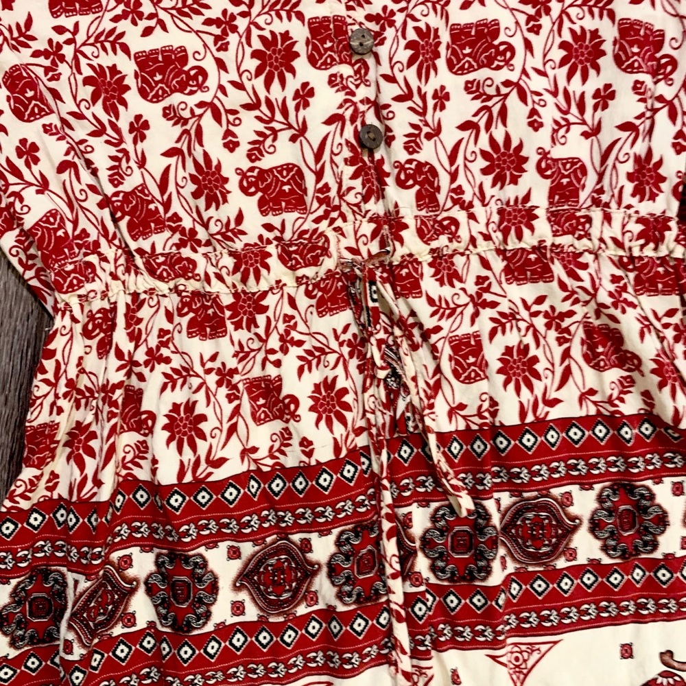 Red Patterned Boho Romper - image 3